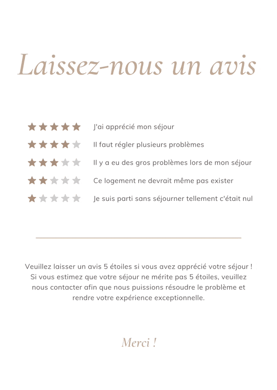 Aperçu des pancartes avis, règlement et checklist de départ.